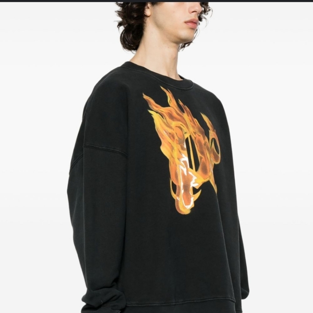 Palm Angels Burning Monogram Print Sweatshirt Size Medium